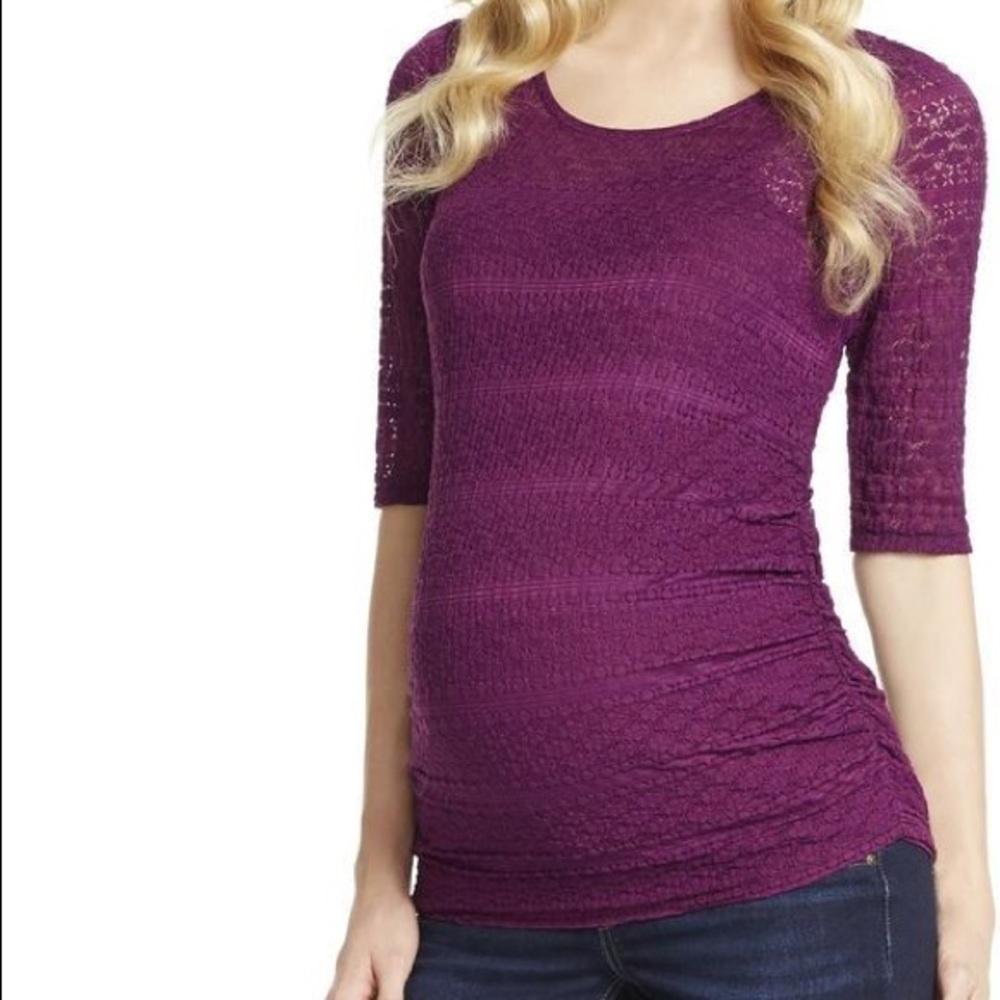 Jessica Simpson Purple Lace 3/4 Sleeve Stretch Maternity Top